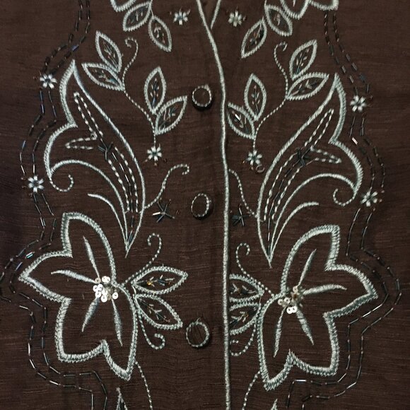 Vintage Fusion 100% Silk Floral Embroidered & Sequined Dress Jacket - Picture 5 of 16